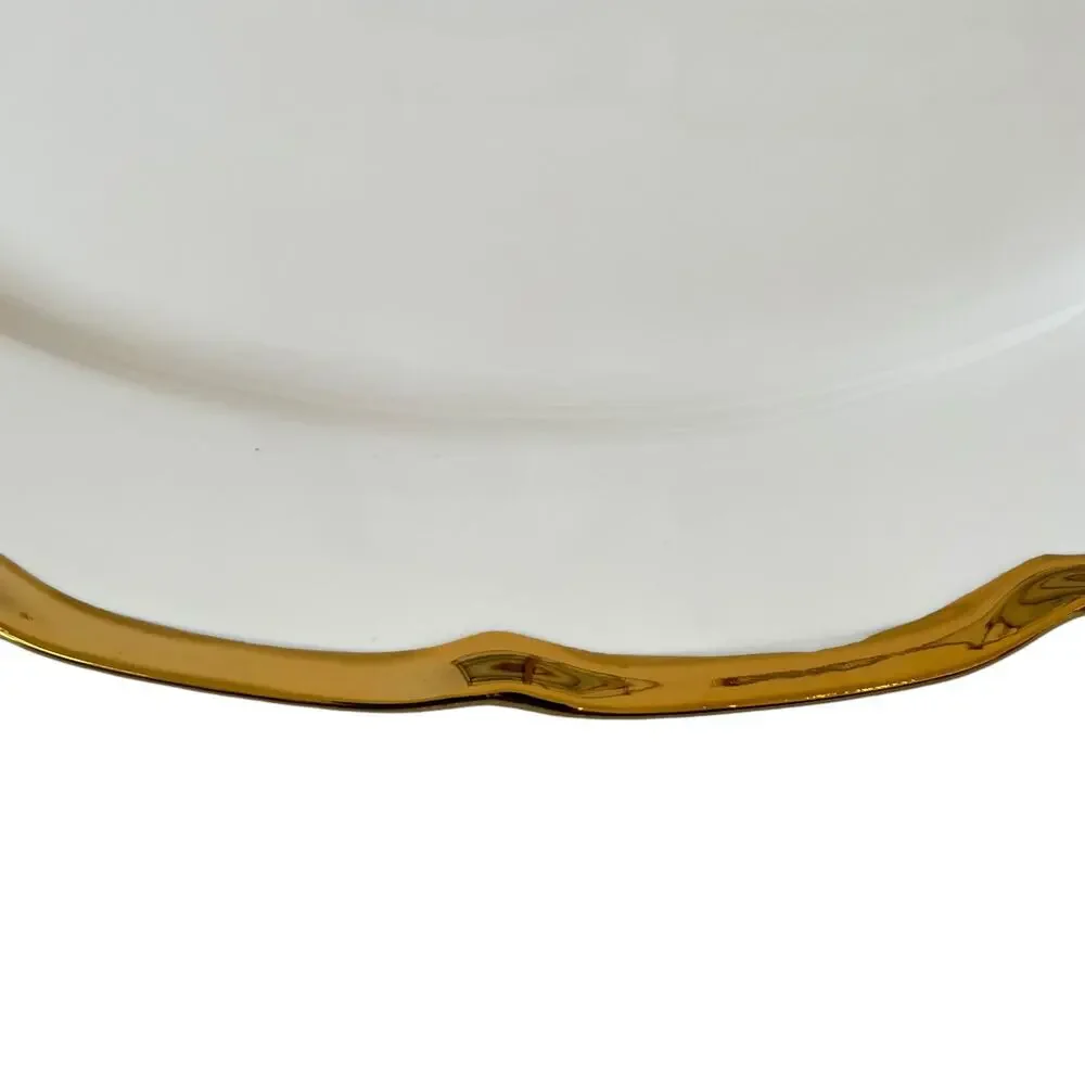 Yedi White Oval Serving Platter 14in Ceramic Gold Rim New